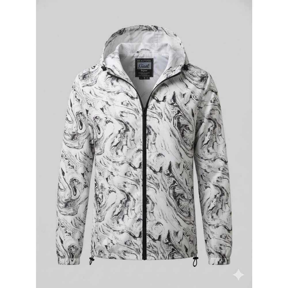 Beautiful Giant Men's White Marble-Print Windbreaker Jacket Lightweight